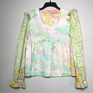 Vintage handmade cottagecore‎ coquette tunic pastel floral shirt fairy size M/L